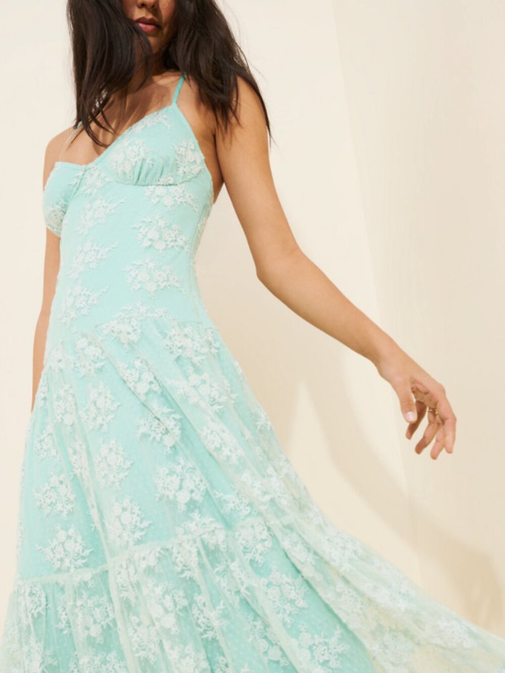 Amy Jane London Aqua Lace Zariah Sweetheart Maxi Dress with Crisscross Straps M